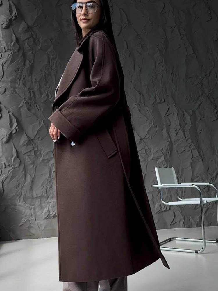 Long oversized coat Fig cashmere dark chocolate - kovash.com.ua 02
