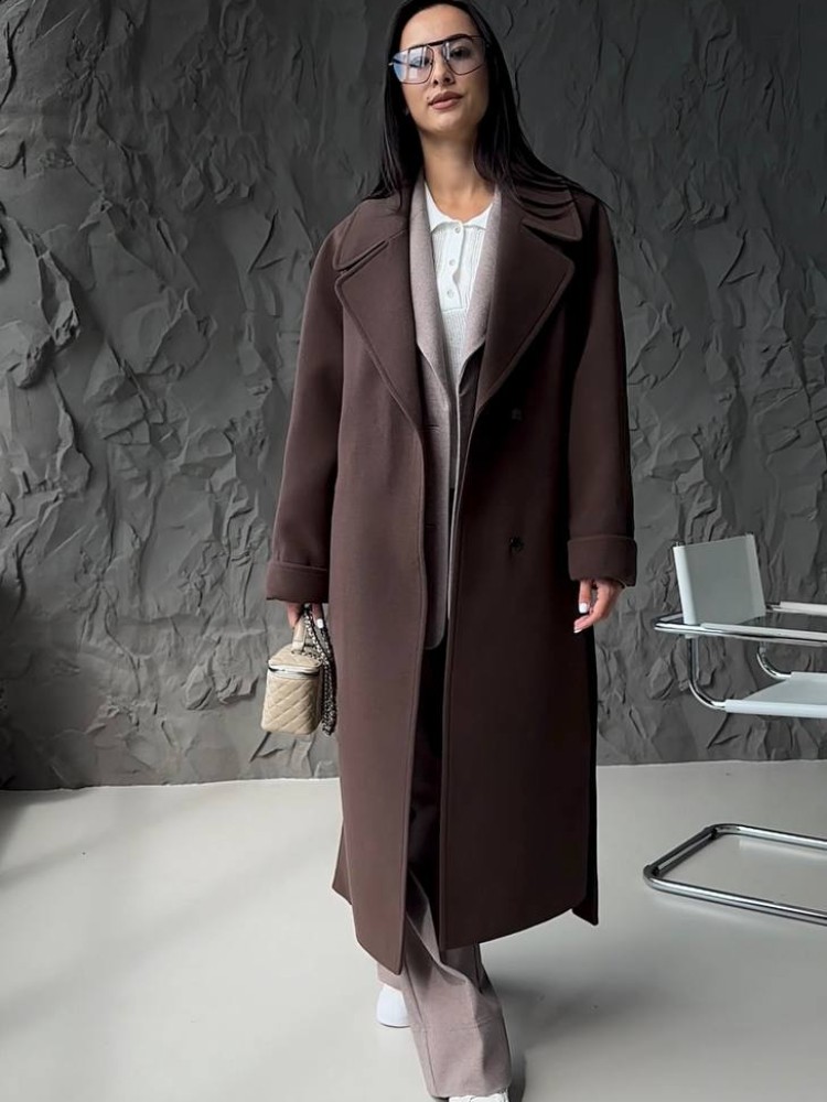 Long oversized coat Fig cashmere dark chocolate - kovash.com.ua 03