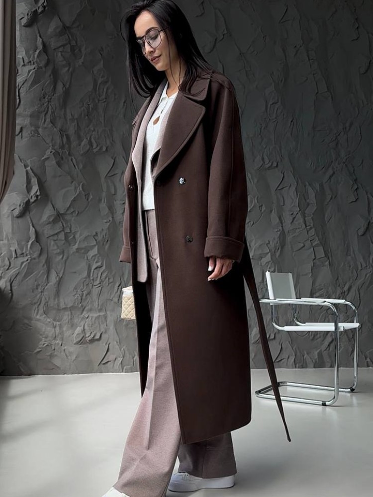 Long oversized coat Fig cashmere dark chocolate - kovash.com.ua 04