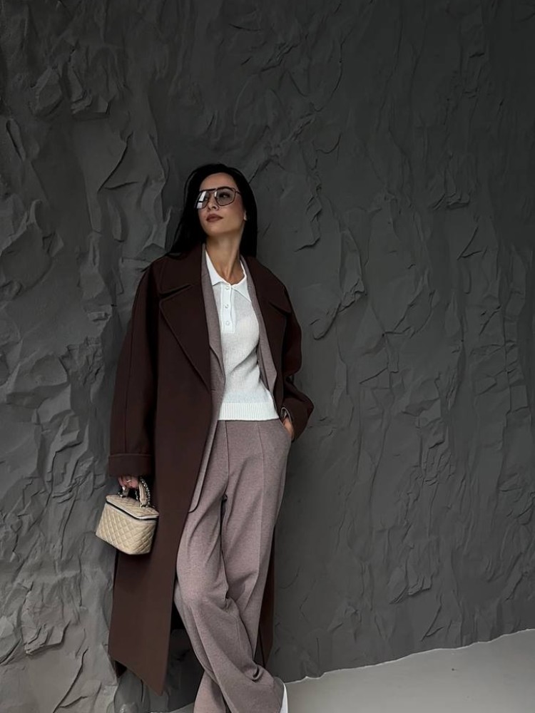 Long oversized coat Fig cashmere dark chocolate - kovash.com.ua 06