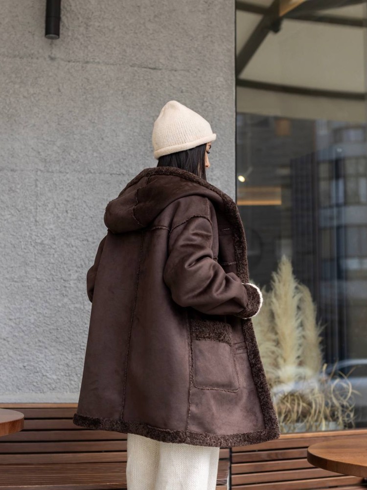 Reversible shearling coat Icelandia chocolate 42 - kovash.com.ua 02