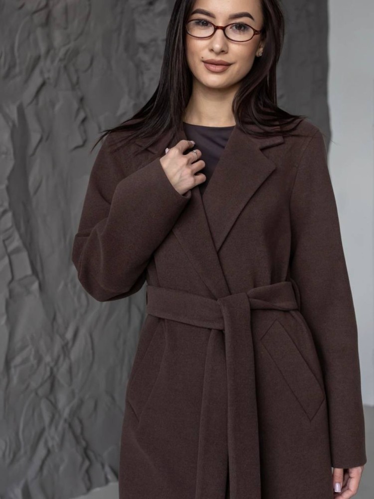 Довге пальто Текіла з розрізами шоколадний кашемір 42 - kovash.com.ua 03