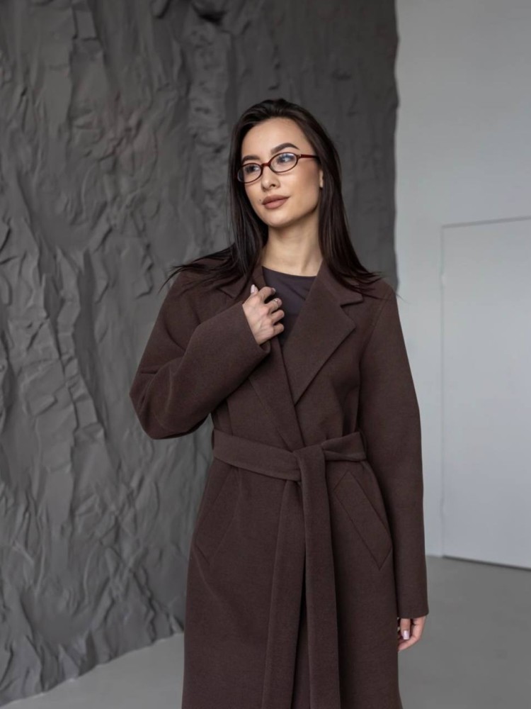 Довге пальто Текіла з розрізами шоколадний кашемір 42 - kovash.com.ua 04