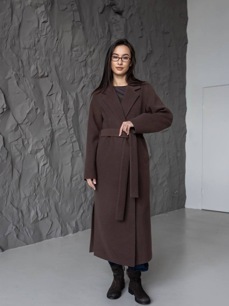 Довге пальто Текіла з розрізами шоколадний кашемір 42 - kovash.com.ua 05