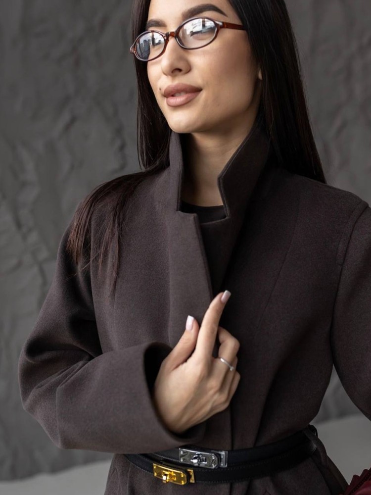 Довге пальто Текіла з розрізами  кашемір темного шоколаду 42 - kovash.com.ua 02