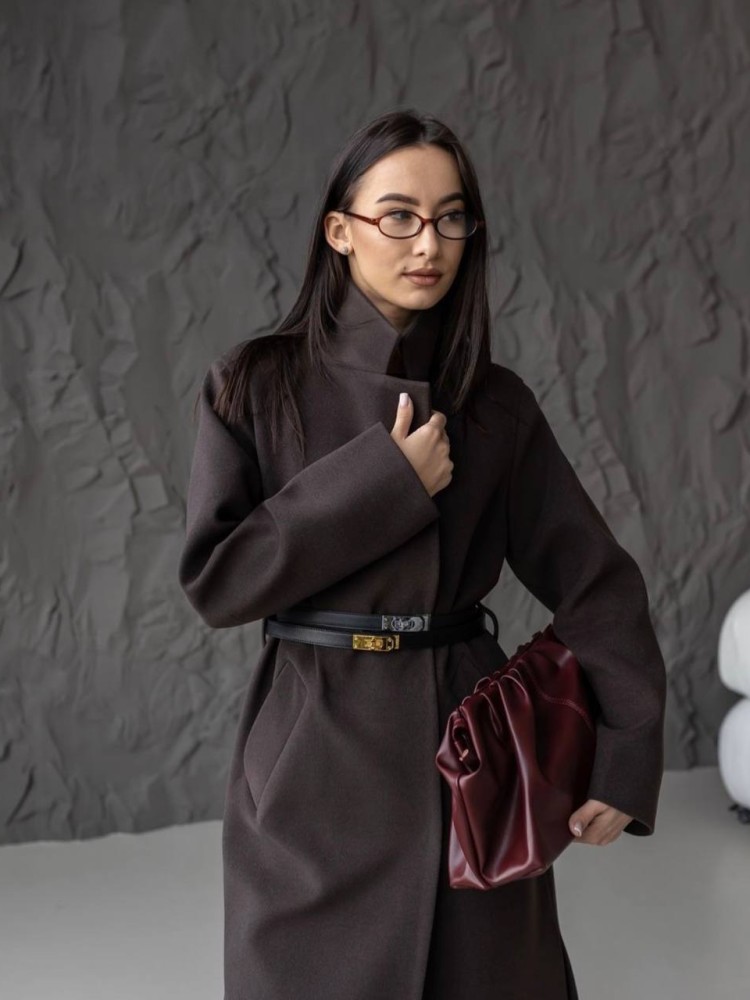 Довге пальто Текіла з розрізами  кашемір темного шоколаду 42 - kovash.com.ua 03