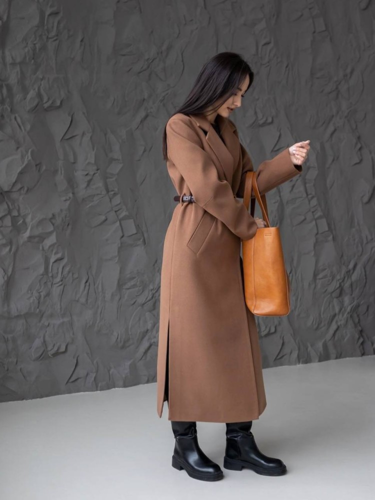 Довге пальто Текіла з розрізами кашемір коньяк 42 - kovash.com.ua 04