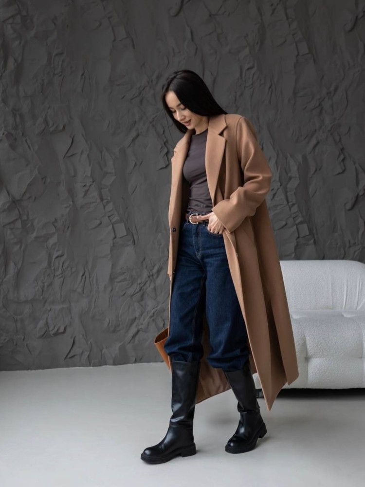 Довге пальто Текіла з розрізами кашемір кемел 42 - kovash.com.ua 03