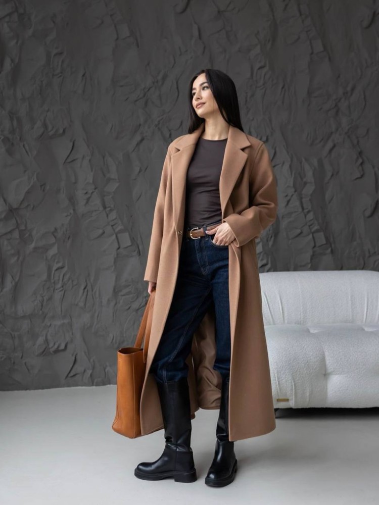 Довге пальто Текіла з розрізами кашемір кемел 42 - kovash.com.ua 05