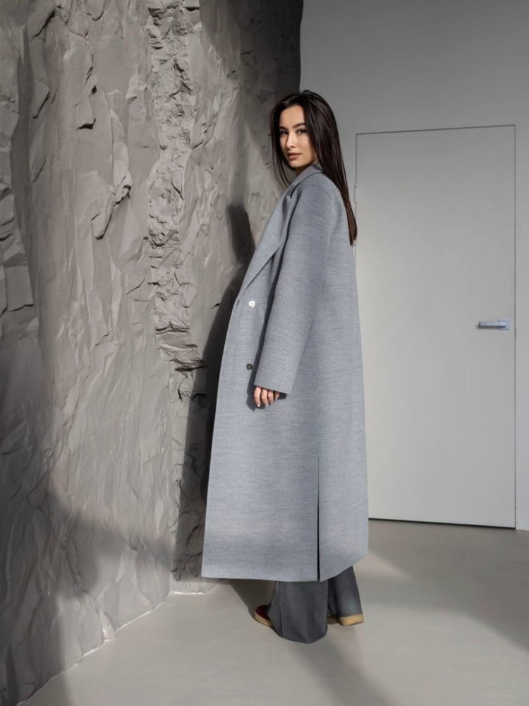Довге пальто Текіла з розрізами сірий кашемір 42 - kovash.com.ua 02