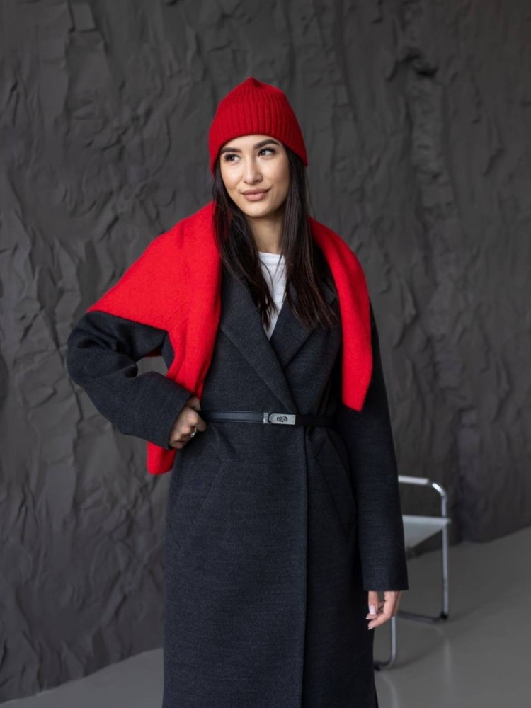 Довге пальто Текіла з розрізами кашемір антрацит 42 - kovash.com.ua 02