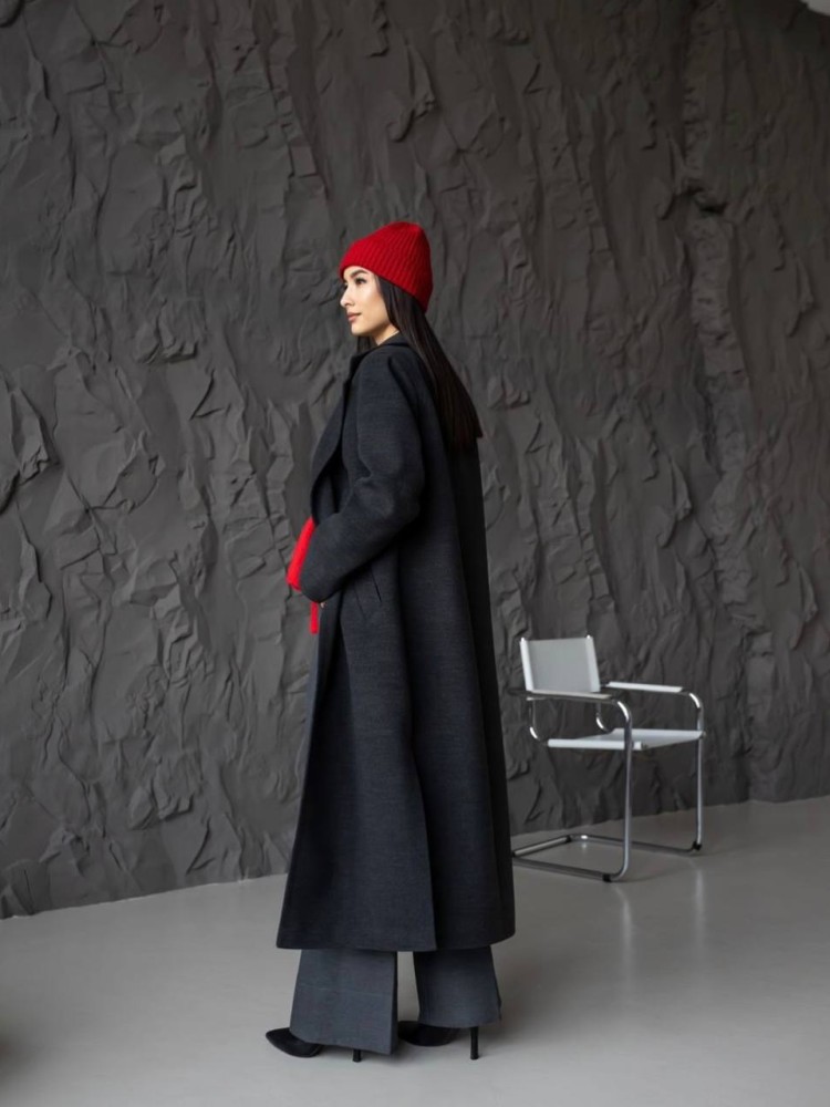 Довге пальто Текіла з розрізами кашемір антрацит 42 - kovash.com.ua 03