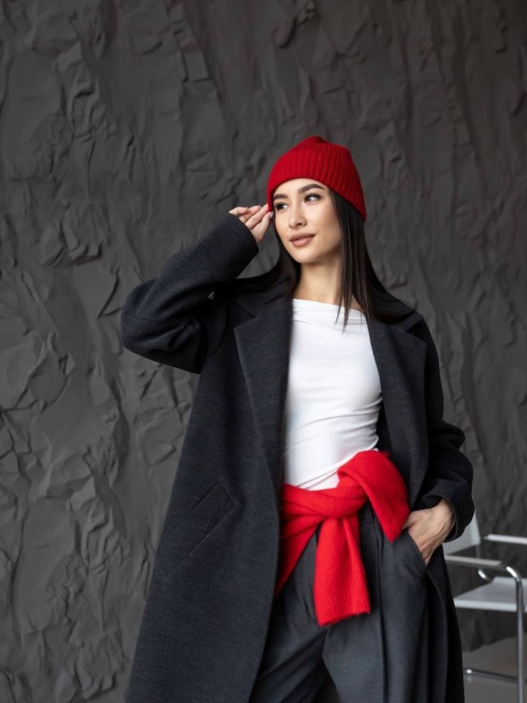 Довге пальто Текіла з розрізами кашемір антрацит 42 - kovash.com.ua 05