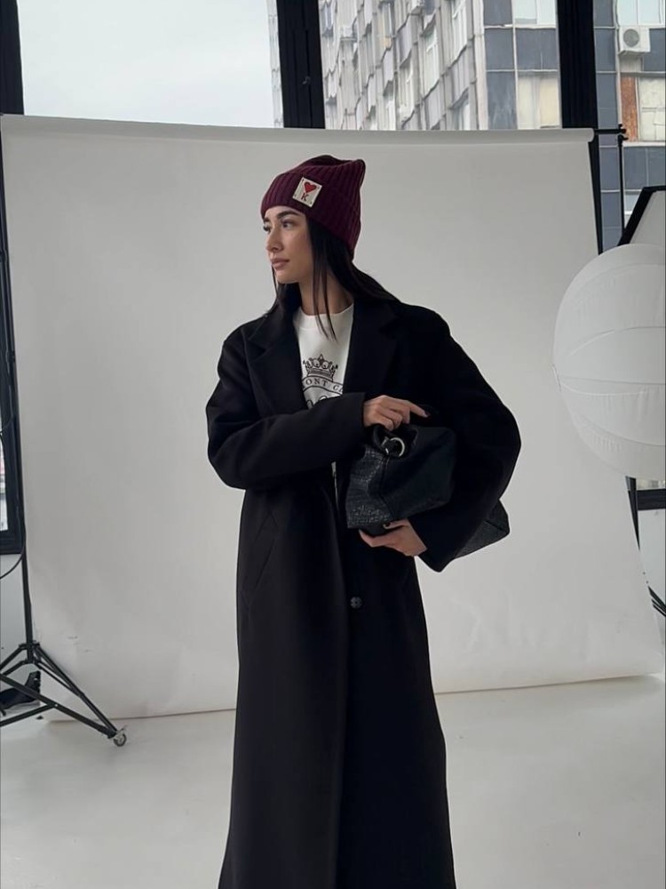 Довге пальто Текіла з розрізами чорний кашемір 42 - kovash.com.ua 02