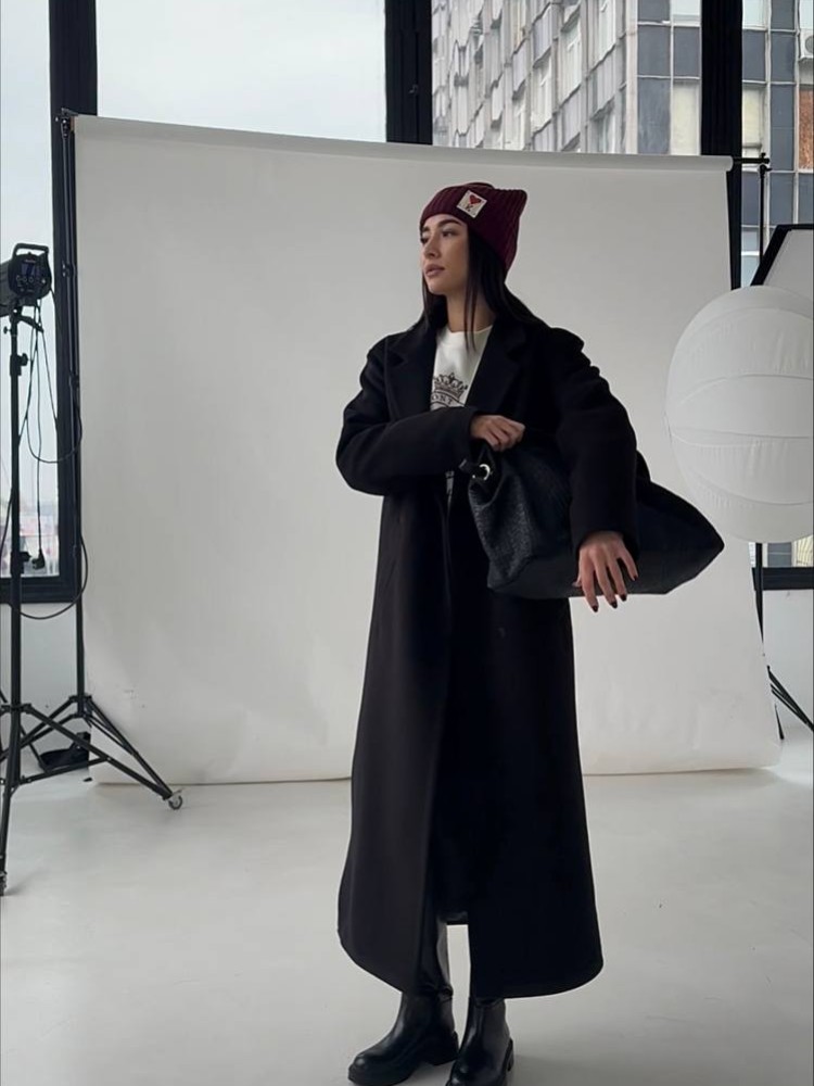 Довге пальто Текіла з розрізами чорний кашемір 42 - kovash.com.ua 03