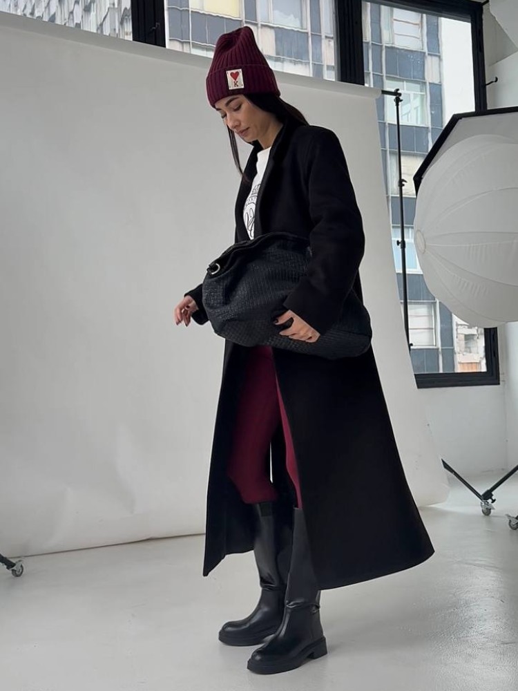 Довге пальто Текіла з розрізами чорний кашемір 42 - kovash.com.ua 04