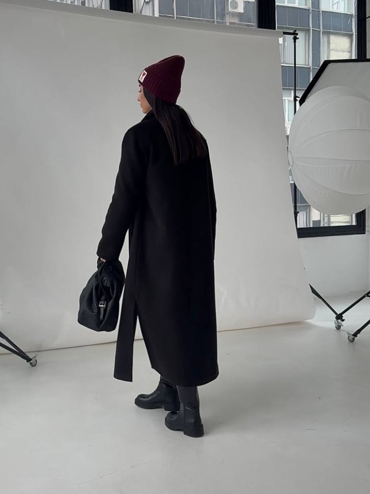 Довге пальто Текіла з розрізами чорний кашемір 42 - kovash.com.ua 05