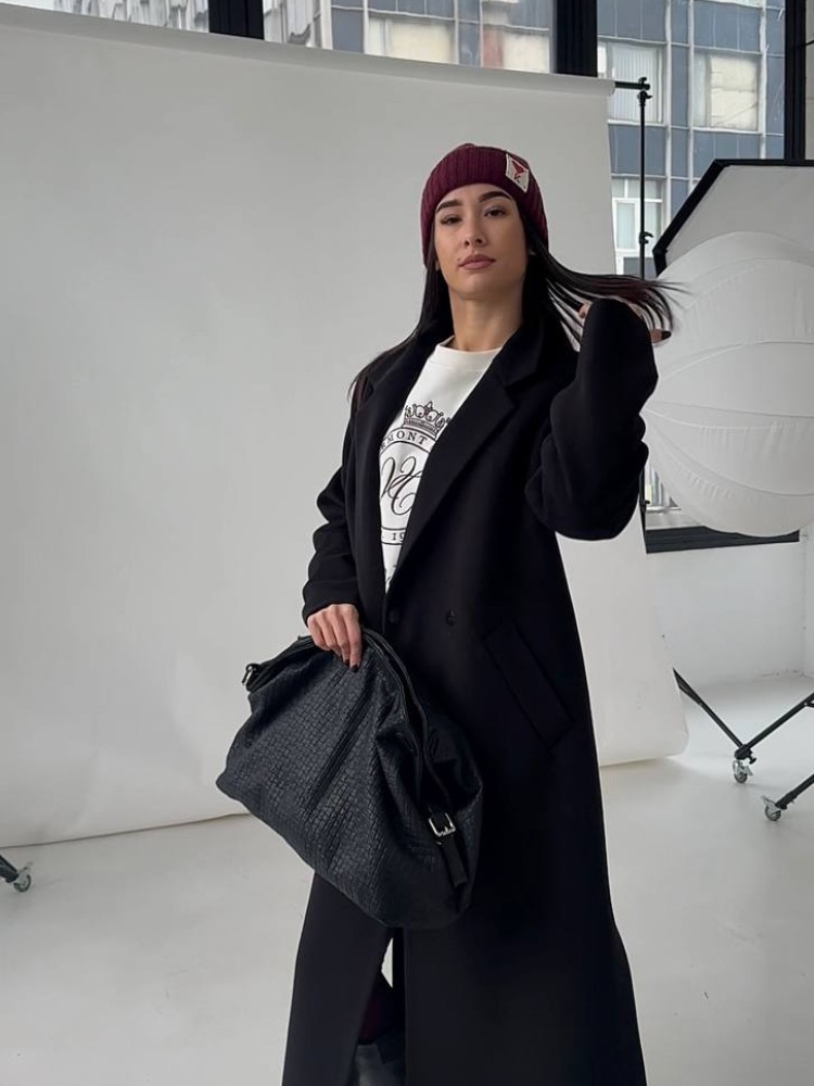 Довге пальто Текіла з розрізами чорний кашемір 42 - kovash.com.ua 06