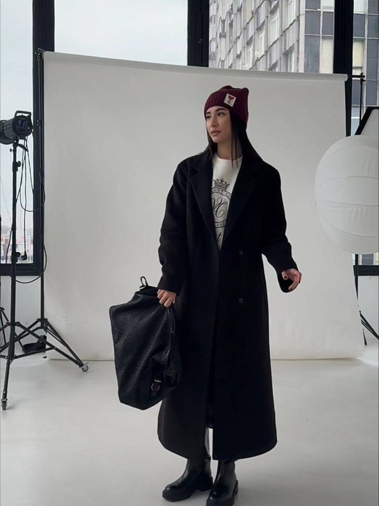 Довге пальто Текіла з розрізами чорний кашемір 42 - kovash.com.ua 08