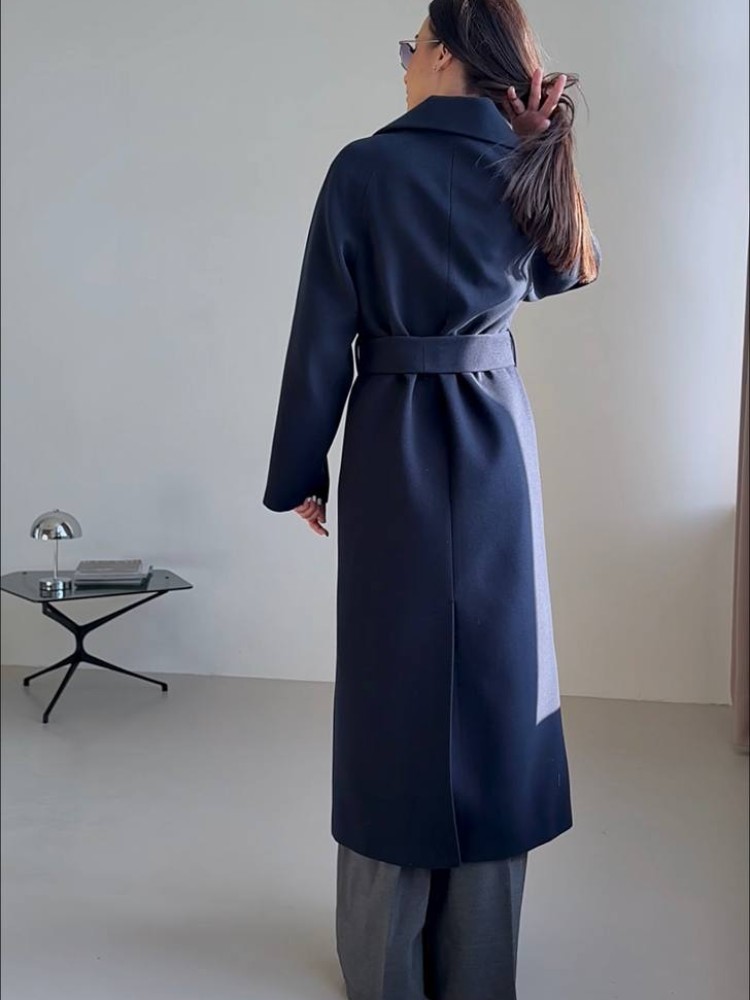 Довге демісезонне пальто Мілана кашемір темно-синє - kovash.com.ua 03