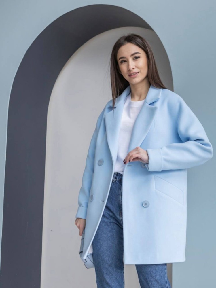 Блакитне вкорочене пальто вільного крою Моллі 42 - kovash.com.ua 02