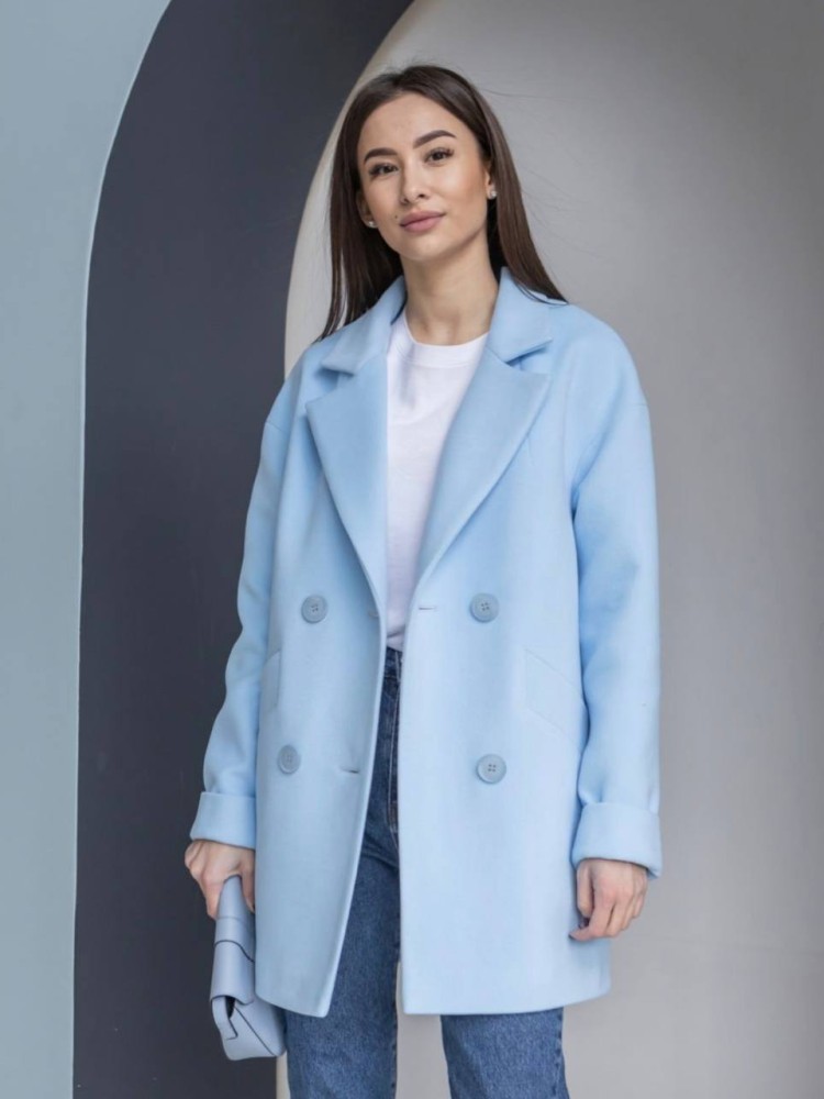 Блакитне вкорочене пальто вільного крою Моллі 42 - kovash.com.ua 03