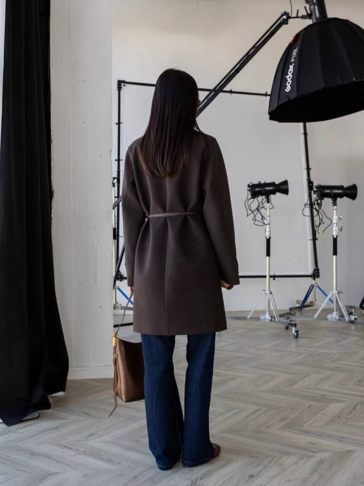 Демісезонне вкорочене пальто Мохіто кашемір темний шоколад - kovash.com.ua 04