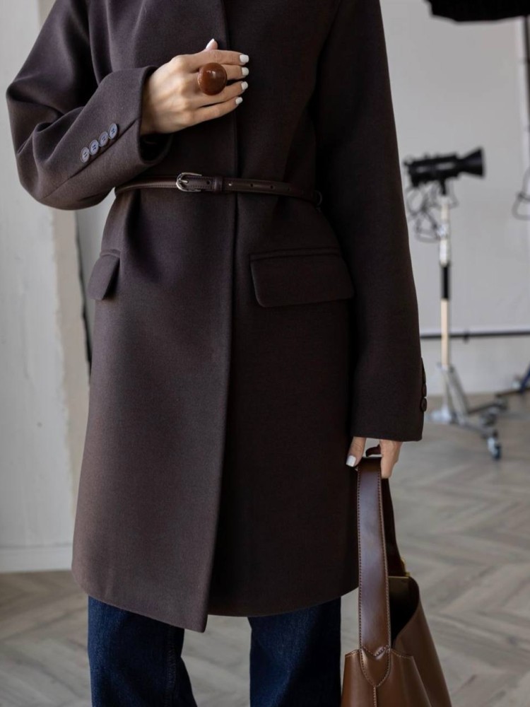 Демісезонне вкорочене пальто Мохіто кашемір темний шоколад - kovash.com.ua 06