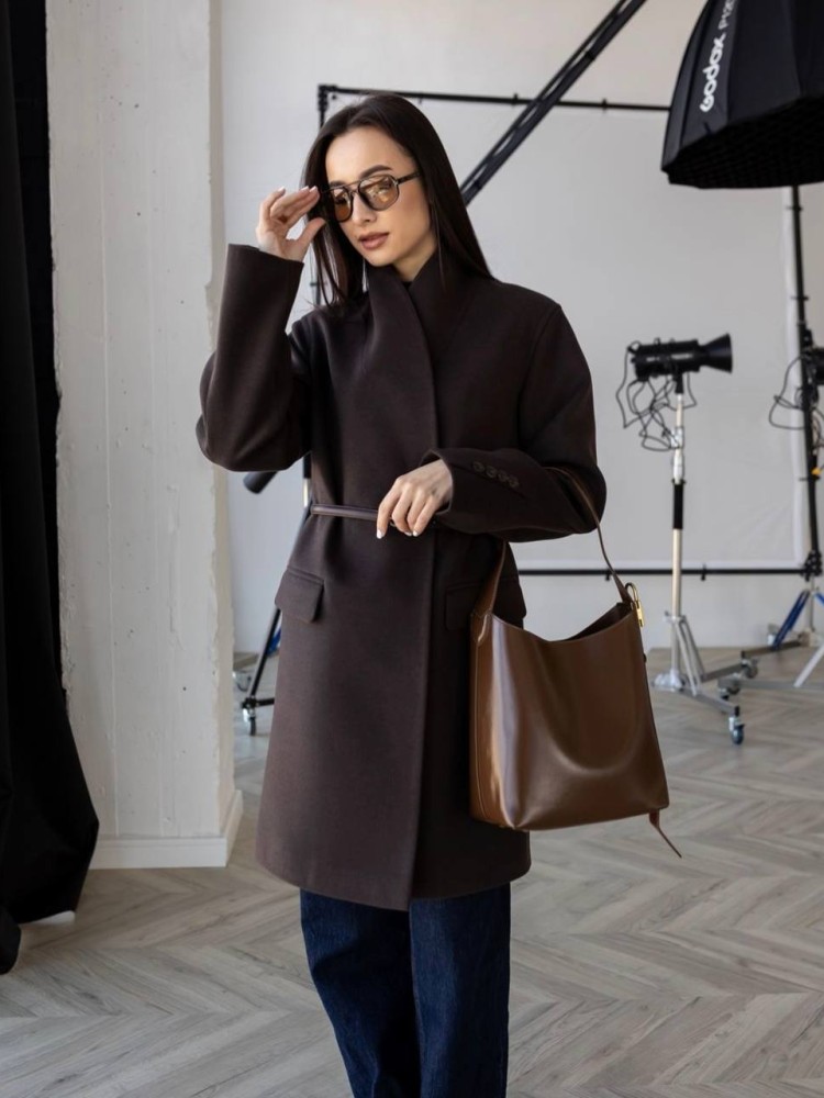 Демісезонне вкорочене пальто Мохіто кашемір темний шоколад - kovash.com.ua 07