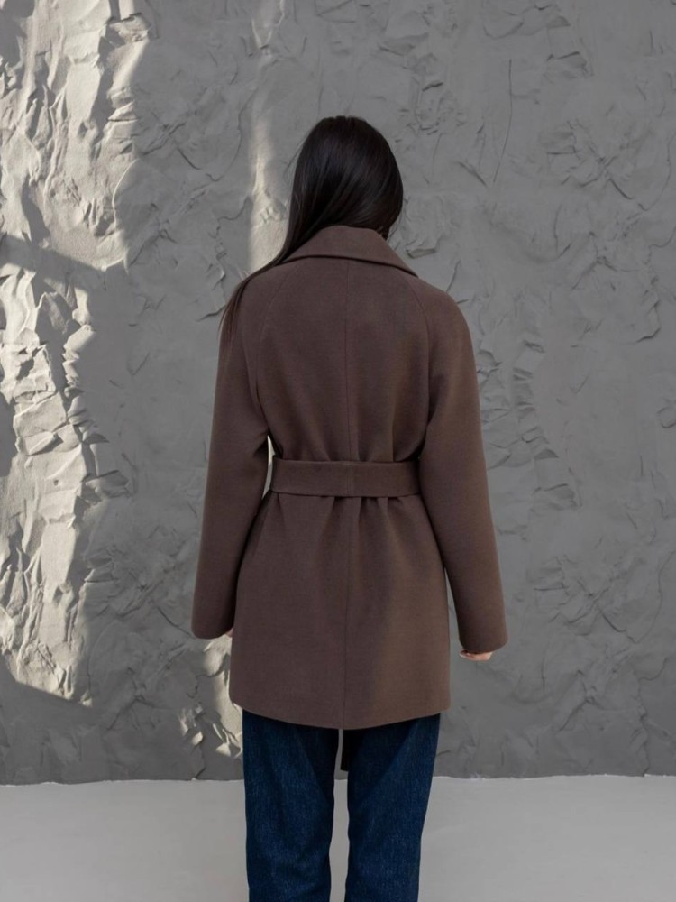 Вкорочене демісезонне шоколадне пальто Міланка з кашеміру - kovash.com.ua 04
