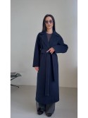 Довге демісезонне пальто Мілана кашемір темно-синє - kovash.com.ua 01