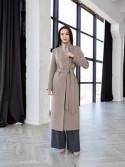 Довге пальто з тканини діагональ приталеного силуету Грація в кольорі тауп 54 - kovash.com.ua 01