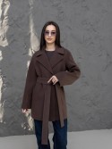 Укороченное демисезонное шоколадное пальто Миланка из кашемира 42 - kovash.com.ua 01