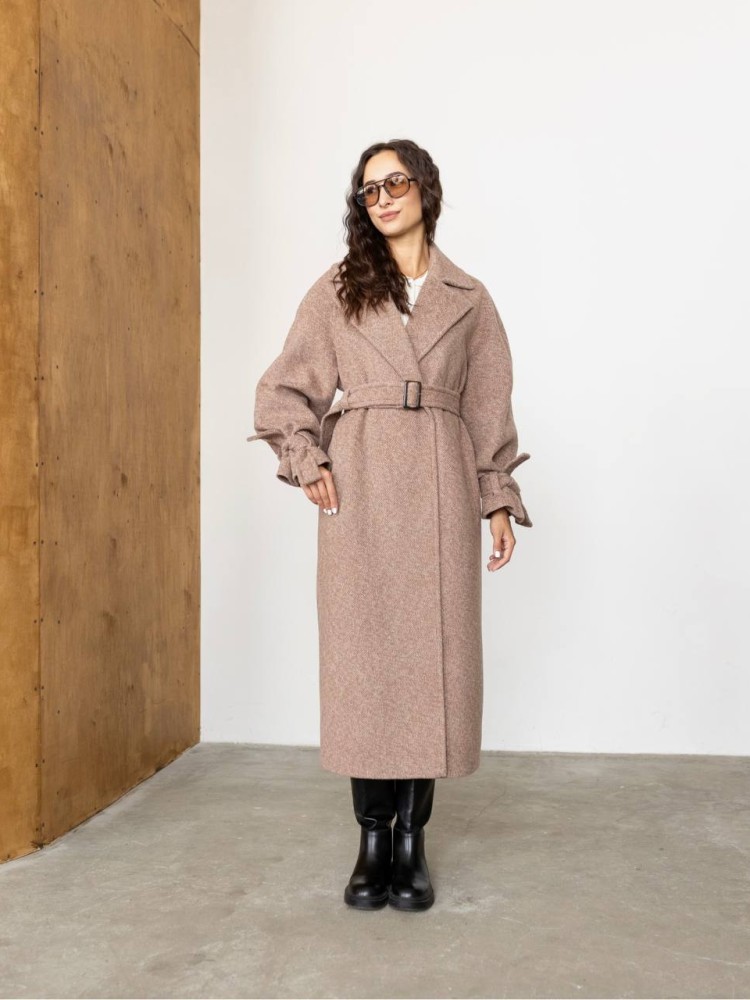 Довге демісезонне пальто Флора ангора діагональ беж 46 - kovash.com.ua 01 