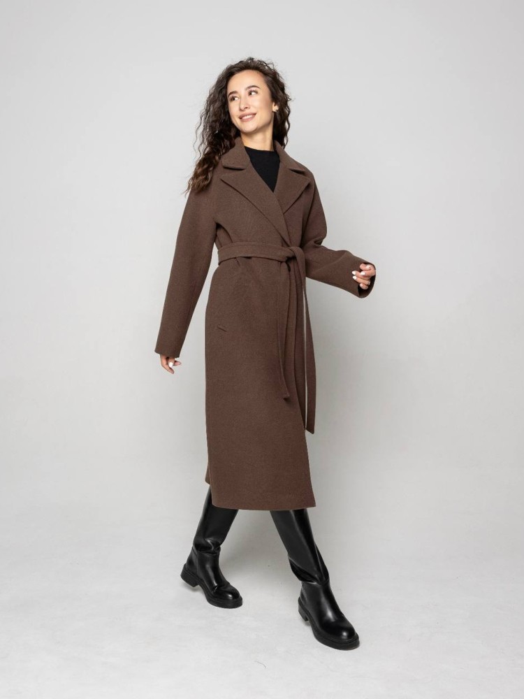 Demi-season Iris coat in chocolate color, midi length. 42 - kovash.com.ua 