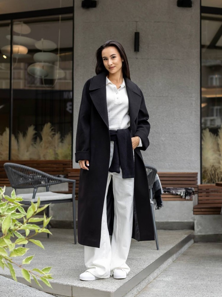 Довге оверсайз пальто Інжир кашемір чорний 48 - kovash.com.ua 