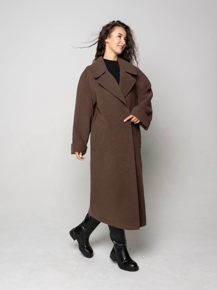 Довге оверсайз пальто Інжир кашемір шоколад 42 - kovash.com.ua 