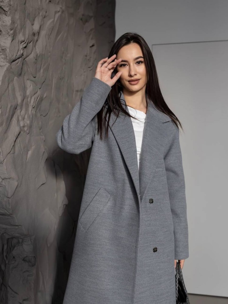 Довге пальто Текіла з розрізами сірий кашемір 48 - kovash.com.ua 