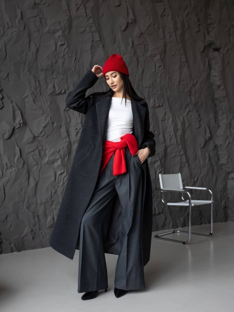 Довге пальто Текіла з розрізами кашемір антрацит 52 - kovash.com.ua 