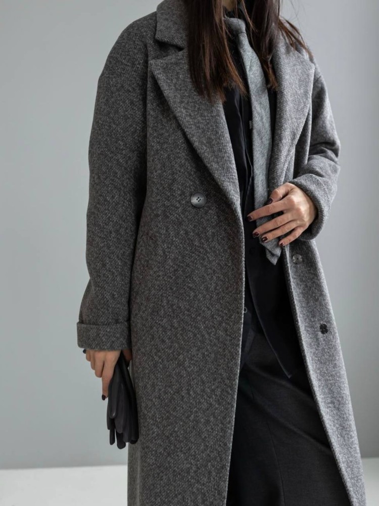 Пальто длины макси Марсель, ангора диагональ, серый цвет 52 - kovash.com.ua 