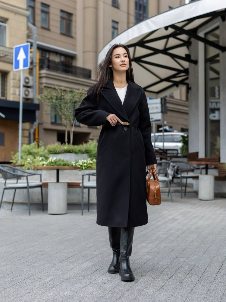 Demi-season Iris coat in black color, midi length. - kovash.com.ua 