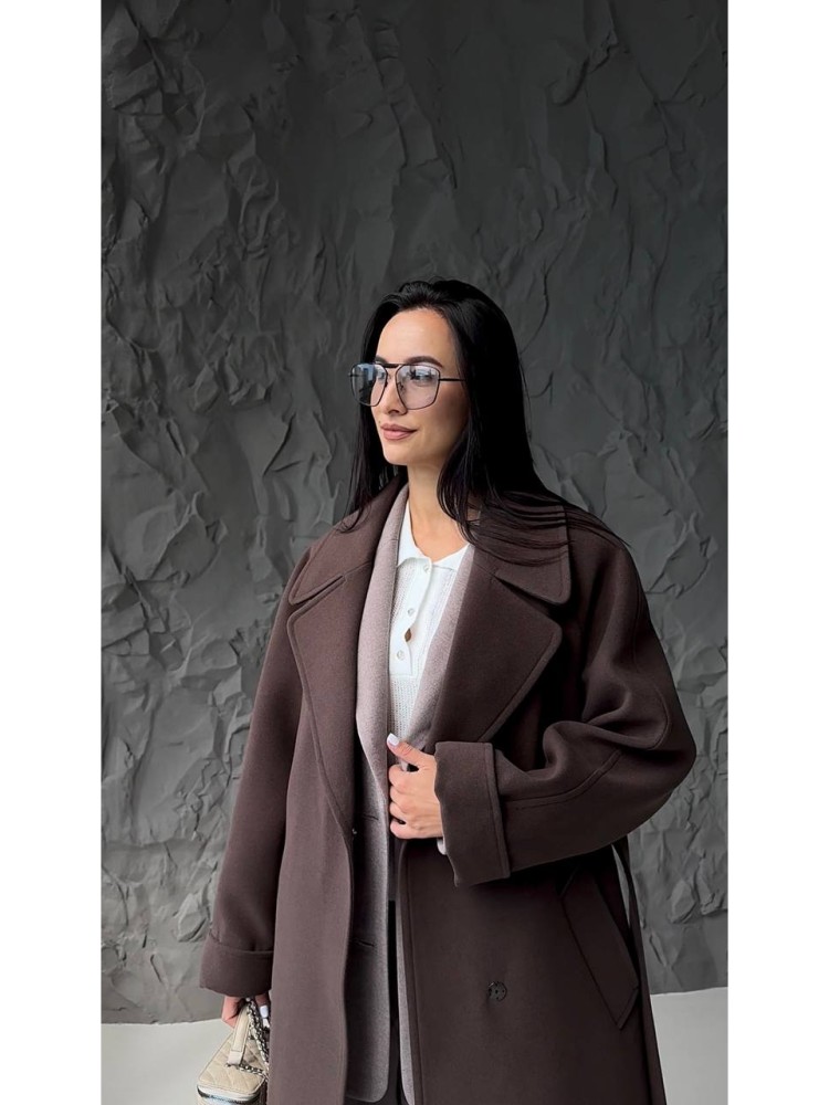 Long oversized coat Fig cashmere dark chocolate - kovash.com.ua 