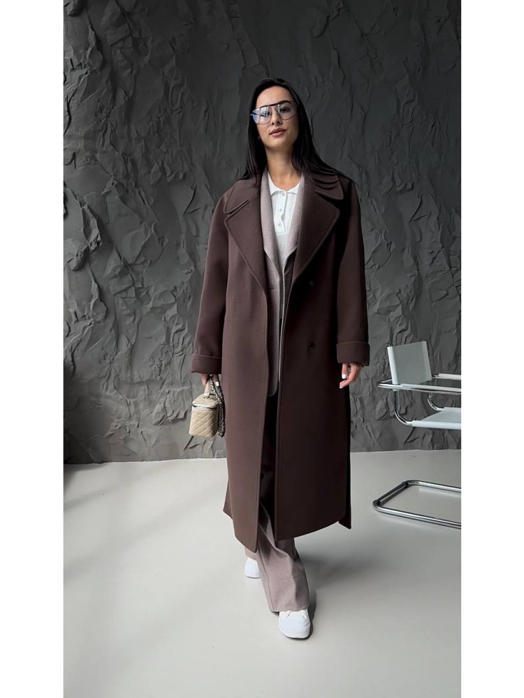 Long oversized coat Fig cashmere dark chocolate - kovash.com.ua 01 