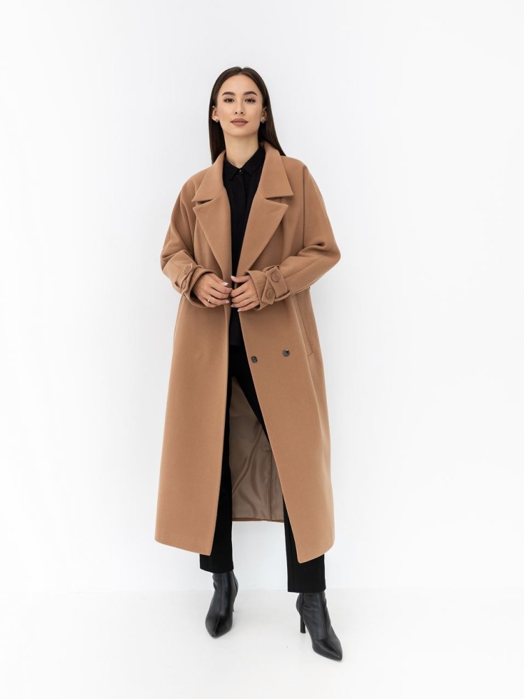 Long winter cashmere coat Champagne in camel color 42 - kovash.com.ua 01 
