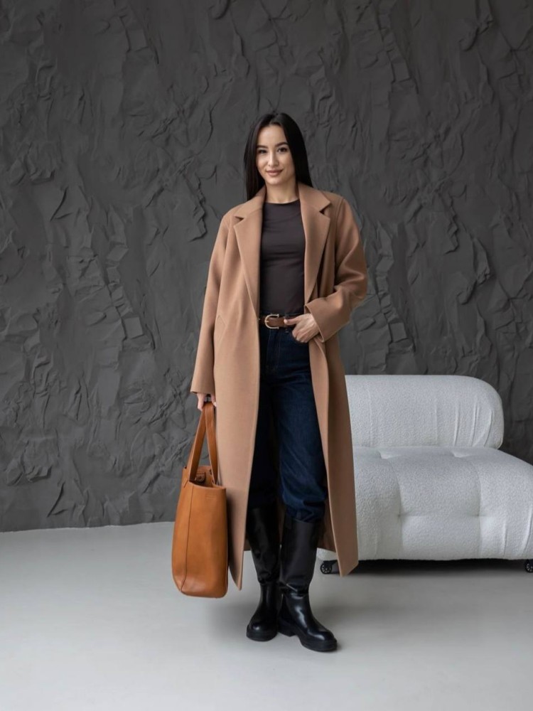 Long Wrap Coat Tequila with Side Slits 44 - kovash.com.ua 01 