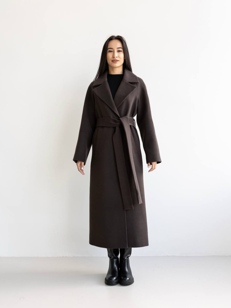 Довге демісезонне пальто Мілана кашемір темний шоколад 42 - kovash.com.ua 01 