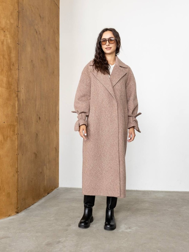 Довге демісезонне пальто Флора ангора діагональ беж 48 - kovash.com.ua 