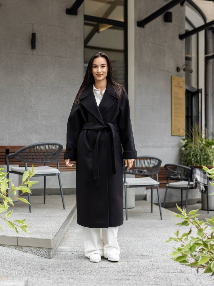 Довге оверсайз пальто Інжир кашемір чорний 46 - kovash.com.ua 01 