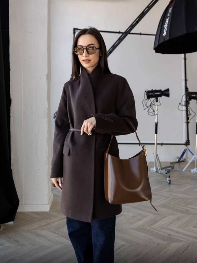 Демісезонне вкорочене пальто Мохіто кашемір темний шоколад 44 - kovash.com.ua 01 