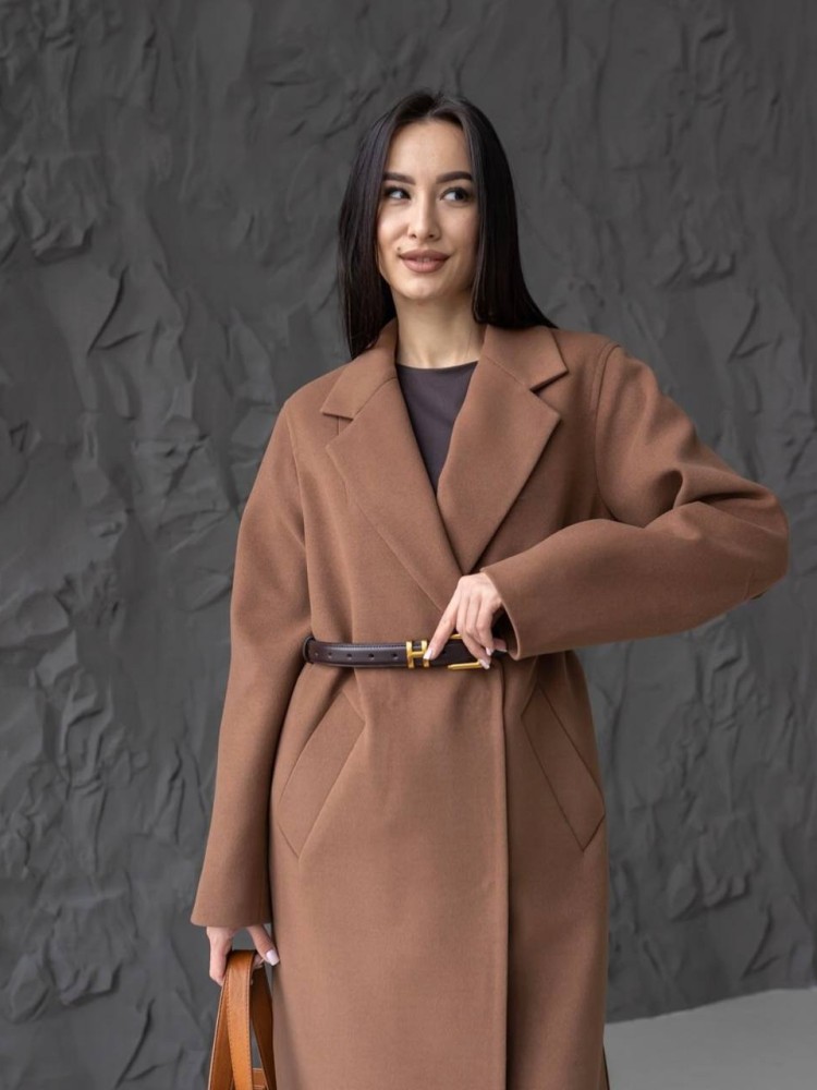 Long Wrap Coat Tequila with Side Slits 50 - kovash.com.ua 